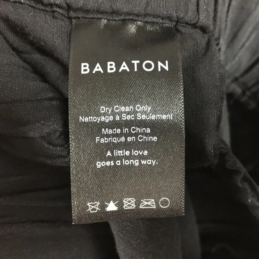 Babaton Pants XXS Linen Black Straight Crop Mid Rise Casual Drawcord Artizia